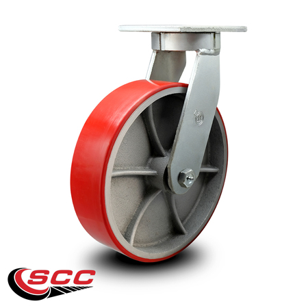 Service Caster 12 Inch Extra Heavy Duty Red Poly on Cast Iron Wheel Swivel Top Plate Caster SCC-KP92S1230-PUR-RS